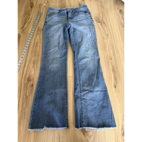 Democracy Jeans Womens 6 Blue Ab Technology Stretch Denim Straight Leg Raw Hem - Picture 2 of 9